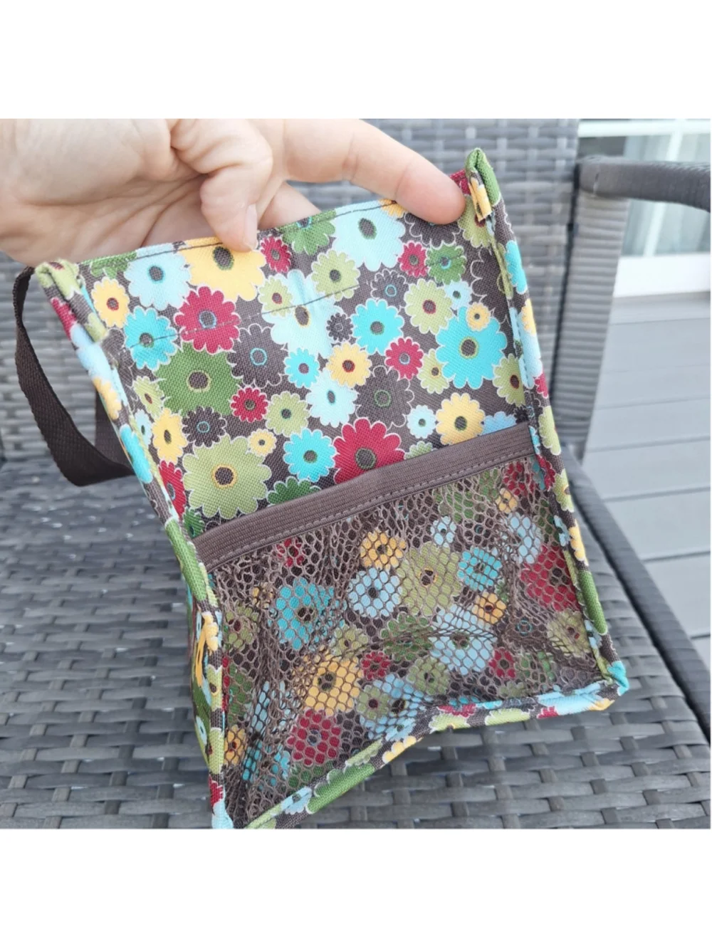Thirty One Floral Daisy Print Small Utility Tote Bag Mesh Side Pockets